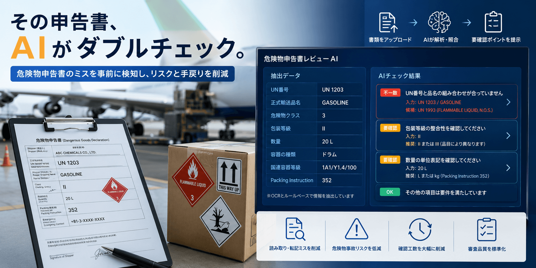 UN番号が1桁違う。その申告ミスをAIが拾う、航空危険物書類レビュー
