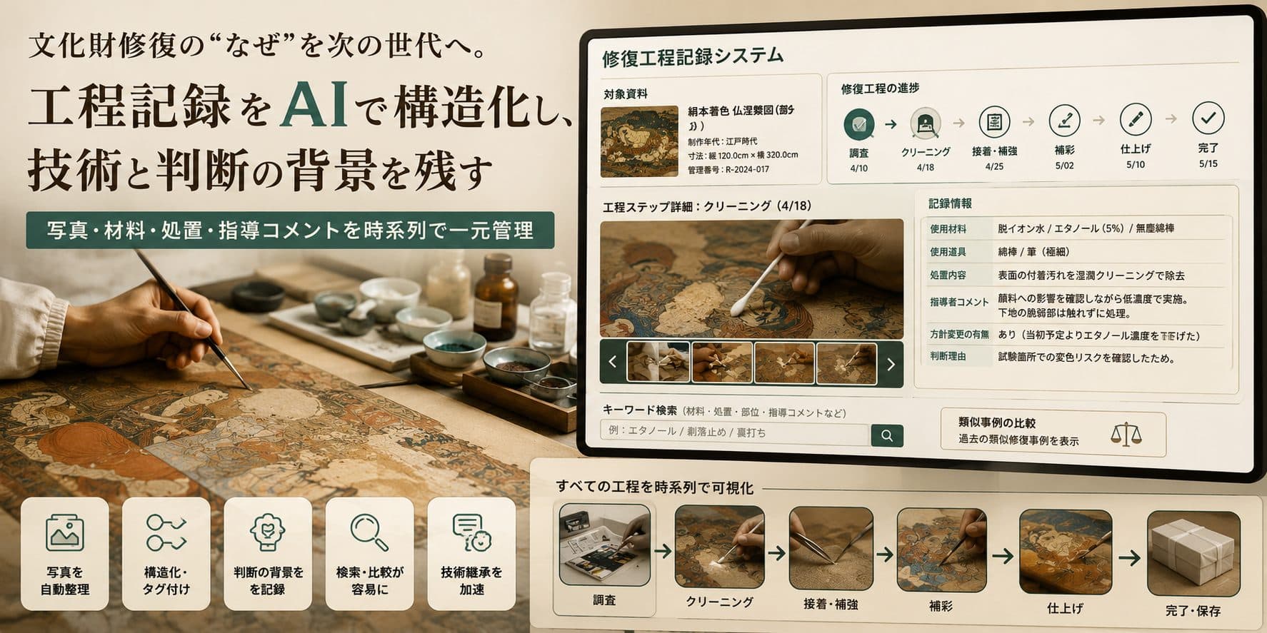 写真は残っている。でも、なぜその処置をしたか分からない。文化財修復の工程記録をAIで構造化