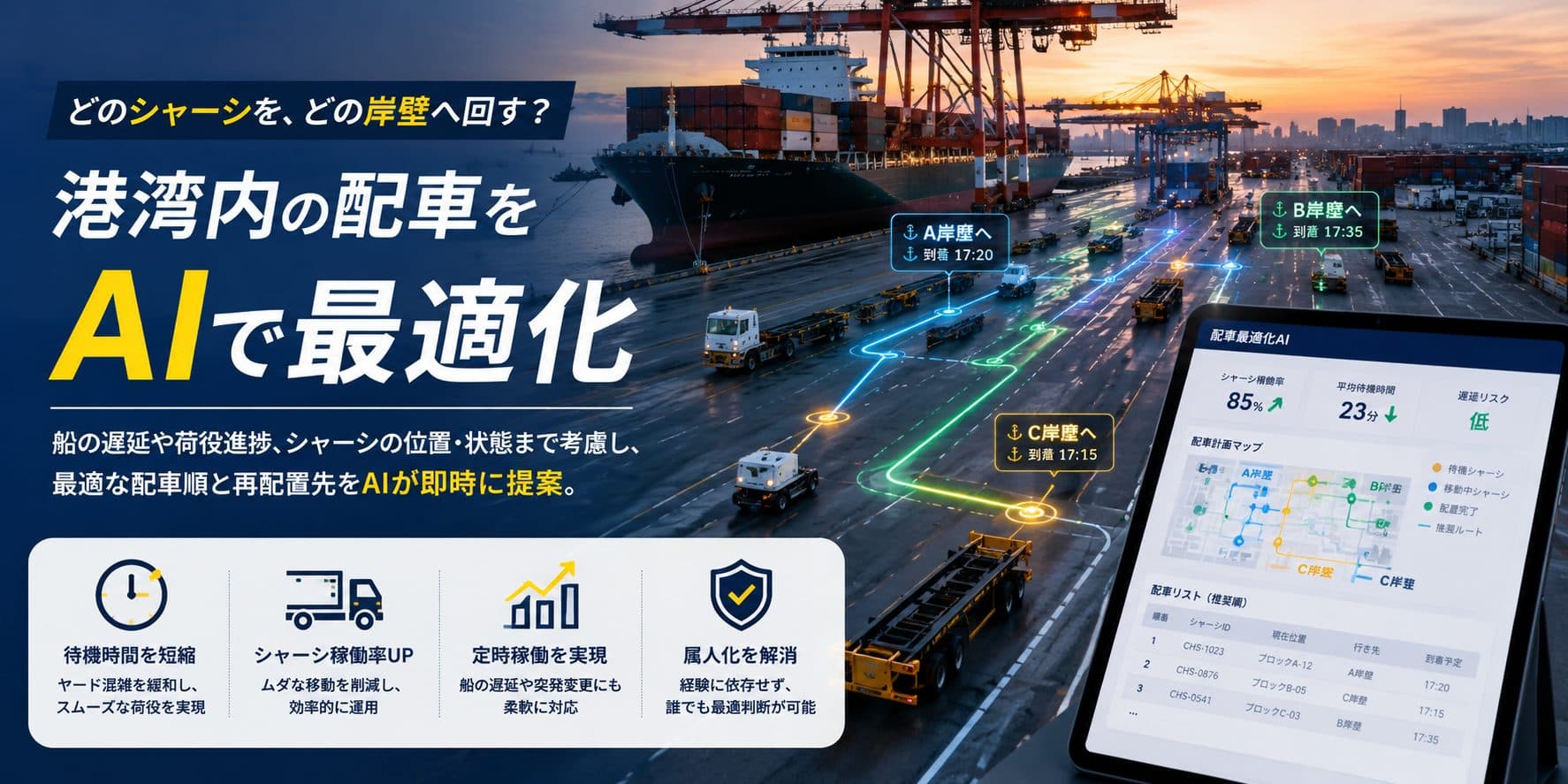 どのシャーシを、どの岸壁へ回す?港湾内の配車をAIで最適化